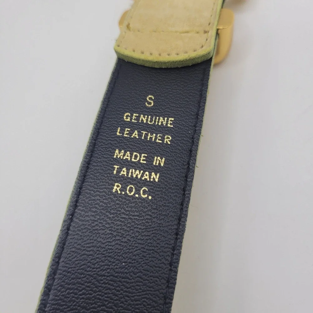 Vintage Express Belt Small Tan Yellow Suede Gold Buckle 90s Boho Western Chic